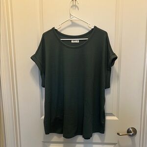 Dark Green Ribbed Short Sleeve Top
